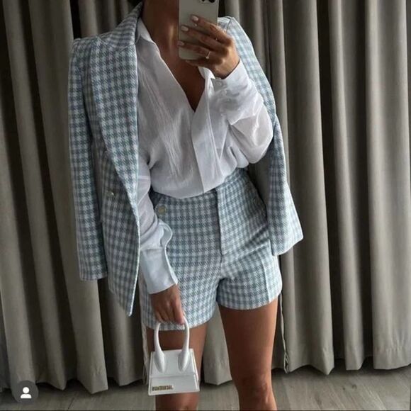 ZARA DOUBLE BREASTED HOUNDSTOOTH BLAZER - Picture 1 of 11